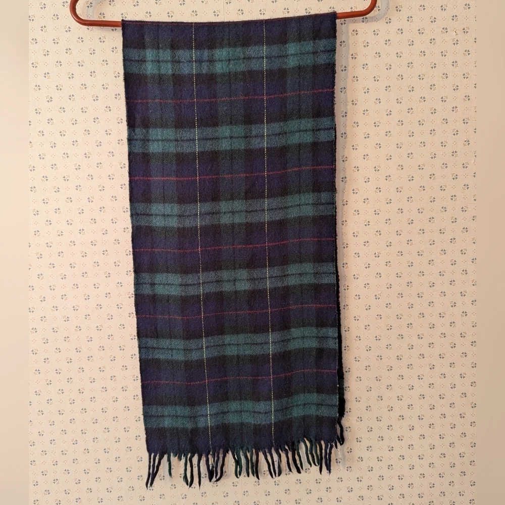 🖤 💙 Vintage Muffler Tartan Clan Scottish Plaid Wool Scarf Woolmark